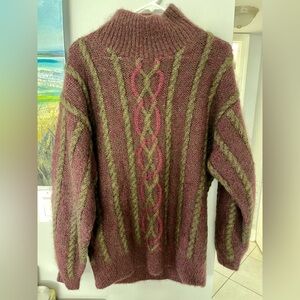 Linda Allard for Ellen Tracy Women’s Vintage Mohair Sweater in Burgundy & Olive